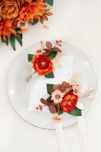 Miniatura 7 de Ansofi Juego de 6 boutonniere naranja quemado para hombres para boda, novios padrinos de boda, boutonniere para ceremonia de boda rústica bohemia