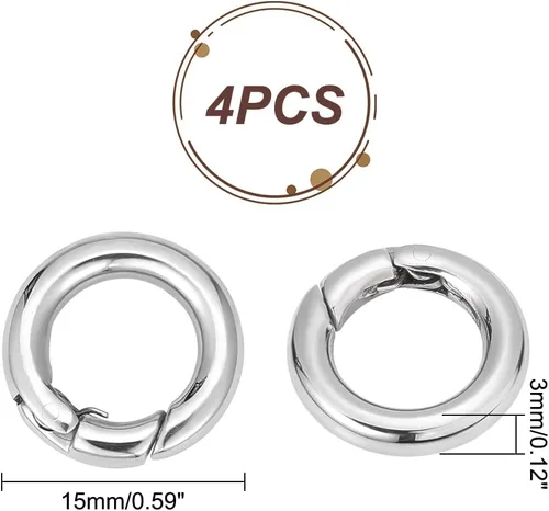 Miniatura 3 de UNICRAFTALE 4 anillos de acero inoxidable para puerta de resorte de 0.59 pulgadas (0.591 in), anillo de llavero de puerta redonda, ganchos redondos