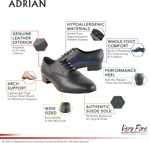 Miniatura 5 de Very Fine Mens Wide Adrian Leather Ballroom Salsa Tango Waltz Latin Smooth Swing Dance Shoe Black