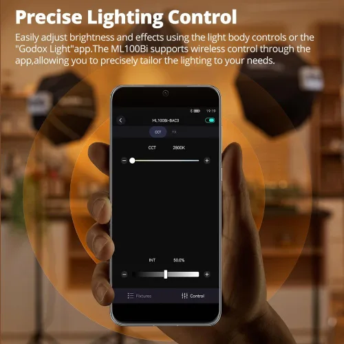 Miniatura 7 de Godox ML100Bi - Luz de video LED de 120 W, kit de iluminación de video bicolor de 2800K-6500K, 34300 Lux CRI 97+/TLCI 98+, control de aplicación