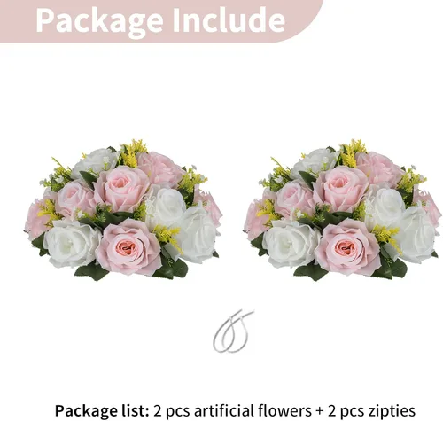 Miniatura 127 de NUPTIO Centros de mesa de flores para mesas de boda: arreglo de bolas de flores artificiales rosa y blanco para bodas, fiestas, 2 piezas de rosas