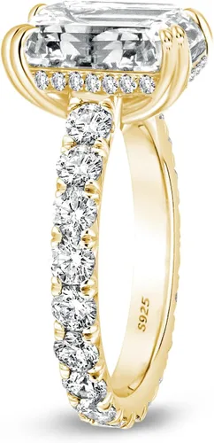 Miniatura 2 de Anillo de compromiso de 3 piedras de corte radiante de 5 quilates para mujer, anillo de diamantes de imitación, anillo de promesa de plata esterlina