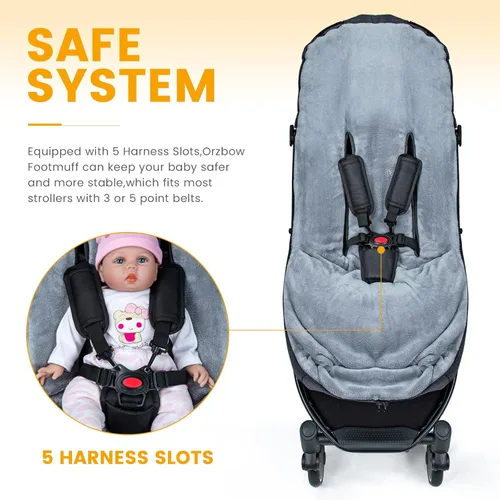Miniatura 5 de Orzbow Saco Abrigado Universal, Saco de Dormir para Cochecito Clima Frío, Cubrepiés Impermeable para Niños Pequeños (Negro)