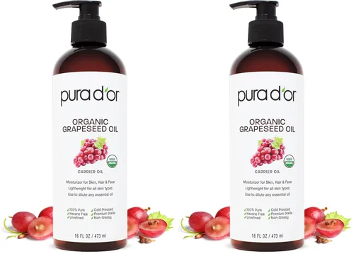Miniatura 4 de PURA D'OR Aceite de semilla de uva orgánico de 16 onzas – Aceite portador prensado en frío 100% puro y natural certificado por la USDA – Ligero
