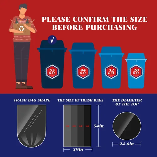 Miniatura 2 de Teivio Bolsas de basura grandes negras de 55 a 60 galones, 60 unidades, grandes multiusos, para contenedores de basura de 45, 48, 49, 50, 55, 60