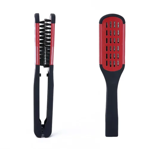 Miniatura 6 de Cepillo de pelo con abrazadera de cerdas de jabalí, enderezadora de cerámica de doble cara con abrazadera, desenredar y peinar el cabello