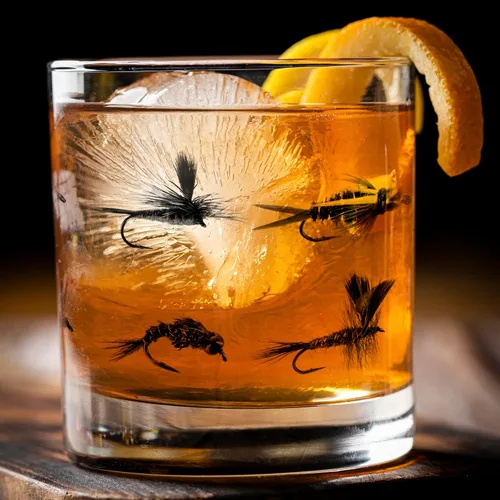 Miniatura 2 de Black Lantern Juego de 2 vasos de whisky de pesca con mosca, vasos de roca de 11 onzas con patrones de moscas serigrafiados, bourbon y whisky