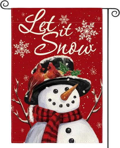 Miniatura 12 de AVOIN colorlife Deje que nieve muñeco de nieve copo de nieve bandera de Navidad de jardín 12x18 pulgadas de doble cara, bandera decorativa de granja