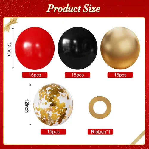 Miniatura 2 de Globos rojos y negros, 60 globos de oro rojo y negro de 12 pulgadas con globos de confeti dorado para graduación, Año Nuevo, películas de casino
