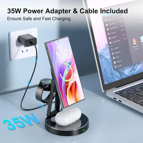 Miniatura 4 de Cargador inalámbrico Samsung Estación de carga 3 en 1 para Samsung Galaxy S25/S24/S23/S22 y Apple Watch 7/6/5/AirPods Cargador MagSafe