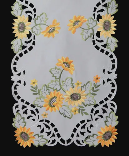 Miniatura 2 de Creative Linens Camino de mesa de girasol 15x34 bordado Cutwork Dresser Bufanda blanca