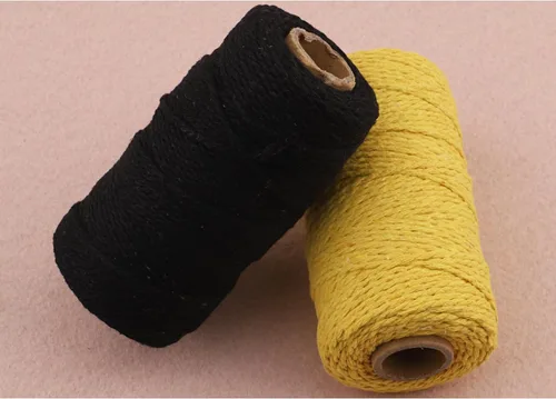 Miniatura 4 de Carrete de hilo de algodón de 656 pies de 10 capas, cuerda para manualidades y envoltura de regalos (negro + amarillo)