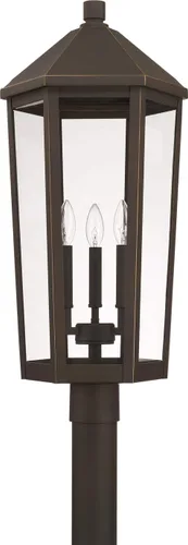 Capital Lighting Ellsworth 926934OZ - Poste de cristal transparente para exteriores, 3 luces, 180 vatios totales, 28 pulgadas de alto x 13 pulgadas