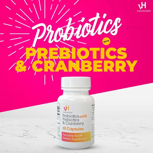 Miniatura 3 de vH essentials Probióticos con prebióticos y arándanos suplemento de salud femenina – 60 cápsulas y lavado femenino diario – Sin fragancia