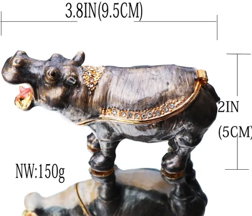 Miniatura 2 de Waltz&F Bonita caja de hipopótamo con bisagras pintada a mano, soporte de anillo coleccionable