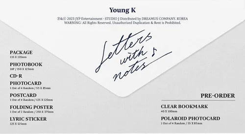 Miniatura 7 de YOUNG K LETTERS WITH NOTES 1st Full Album ALBUM Ver Ver. K-POP SEALED