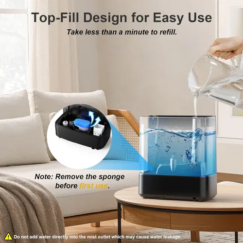Miniatura 6 de JRD Humidificadores de niebla cálida y fría para dormitorio, 5 L, humidificador de aire ultrasónico silencioso, alivio rápido de los síntomas