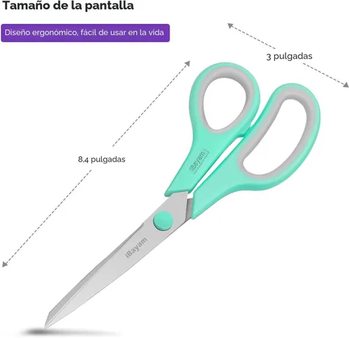 Miniatura 2 de Tijeras, iBayam de 20,3 cm para todo uso, paquete de 3 unidades, tijeras ultra afiladas con hoja de 2,5 mm de grosor, mango de agarre cómodo