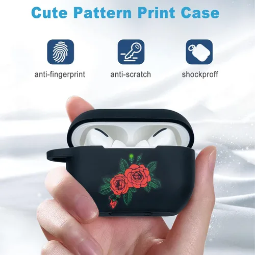 Miniatura 4 de Funda de silicona con flores compatible con AirPods Pro 2019, Gawnock - Funda suave y flexible para imprimir para mujeres y niñas con llavero - Flor