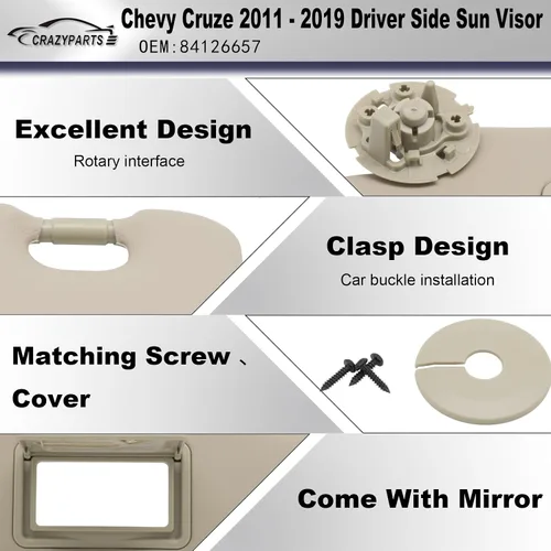 Miniatura 4 de CRAZYPARTS Parasol izquierdo para el conductor compatible con Chevy Cruze 2011-2019, reemplaza # 84126657 Color: Beige