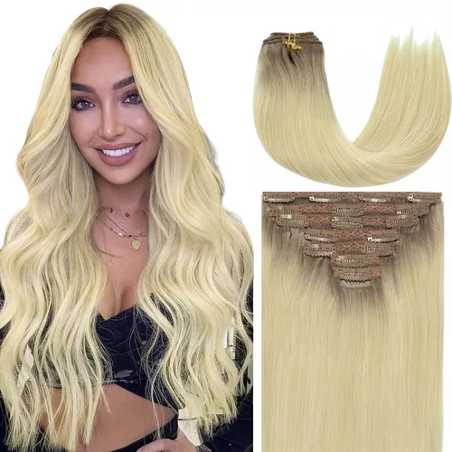 Miniatura 17 de Caliee Extensiones de cabello con pinzas de cabello humano 14 pulgadas Color 1 Negro azabache trama doble invisibles Extensiones de cabello humano
