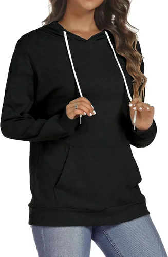 Miniatura 4 de Sudaderas con capucha para mujer, camisetas de manga larga, con bolsillos casuales, holgadas, túnica
