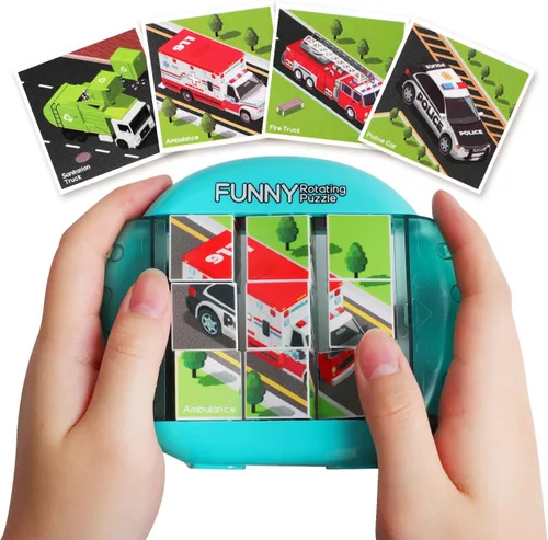 Miniatura 18 de Rompecabezas giratorio para niños de 3, 4, 5, 6, 7 y 8 años, 4 rompecabezas en 1, para niños pequeños, automóvil, avión, actividades de viaje por