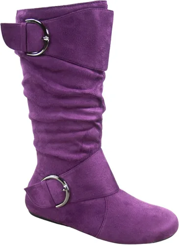 Miniatura 3 de FZ-Fits Botas de media pantorrilla con hebilla de punta redonda cerrada y hebilla lateral con cremallera lateral para mujer