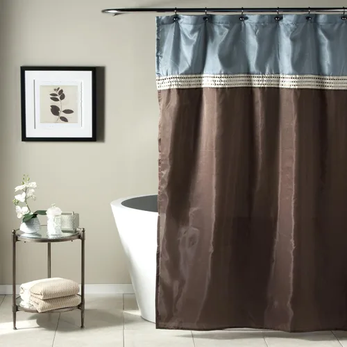 Lush Decor Terra - Cortina de ducha con bloques de color, decoración de baño neutra, 72 x 72 pulgadas, azul y chocolate