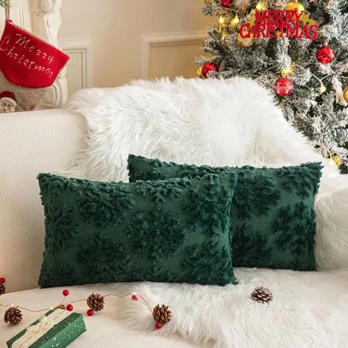 Miniatura 10 de AQOTHES Juego de 2 fundas de almohada de alce navideño de 18 x 18 pulgadas, suave piel sintética color beige crema, almohadas decorativas de Navidad