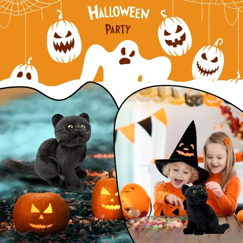Miniatura 5 de Tiny Heart Juguete de peluche suave de imitación de gato negro de 9 pulgadas de largo, lindo y realista juguete de peluche de gato negro para niños