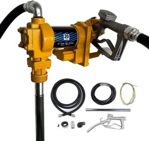Miniatura 10 de Bomba de transferencia de combustible de 20 GPM 12V azul con fusible de 50A, manguera de descarga y boquilla manual para transferencia de gasolina