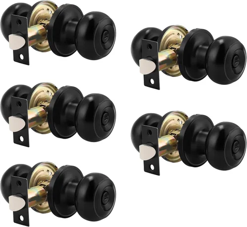 Miniatura 34 de Probrico Paquete de 6 pomos de privacidad para puerta, cerradura interior para dormitorio, baño, manija de puerta de latón antiguo, bola redonda sin