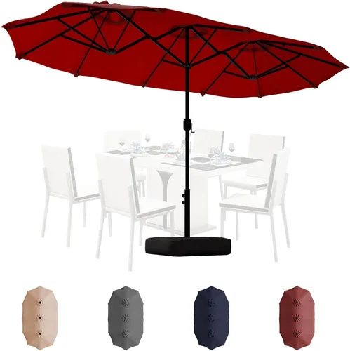 Miniatura 15 de Shintenchi Sombrilla de patio grande de 16 pies con base, sombrilla rectangular de doble cara para exteriores, sombrilla de mercado con manivela
