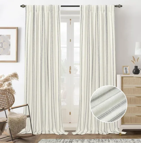 Miniatura 26 de DriftAway - Cortinas de Lino Mezcla de Granja 100% Opacas de 84 Pulgadas de Largo para Dormitorio, Cortinas Verticales Rayadas Impresas de Lino