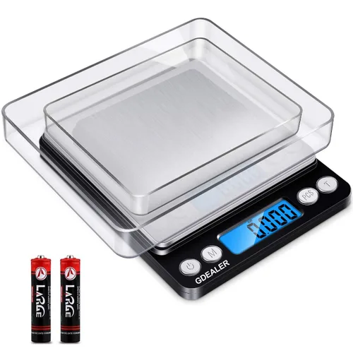 GDEALER - Báscula digital de bolsillo para cocina 0.001oz/0.01g 500g, báscula compacta para joyería, tara, acero inoxidable, pantalla Negro