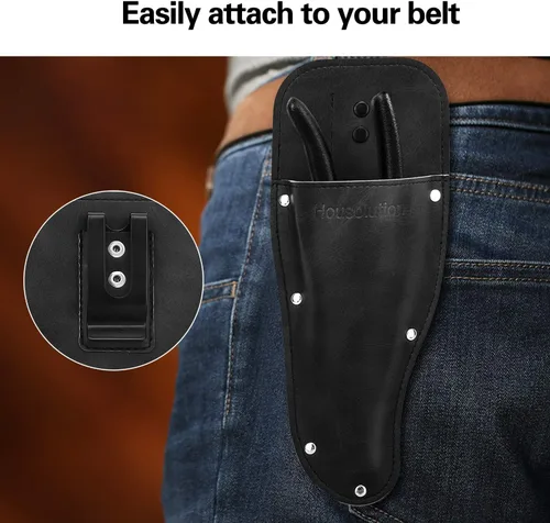 Miniatura 3 de Housolution Funda para Podadora de Jardín, Funda para Podadora, Funda de Cuero PU Premium, Estuche Protector Vaina para Tijeras de Podar de Negro