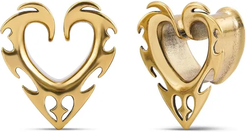 ERKUOO 2 túneles ocultistas góticos barrocos de oreja de 2G a 1 pulgada de corazón, llama, media luna, espiral, dilatadores, joyería de piercing