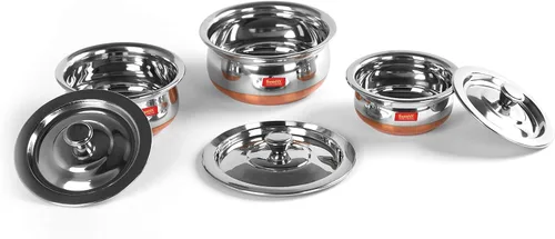 Miniatura 6 de Sumeet Juego de ollas de acero inoxidable con tapa de 12.2 fl oz, 16.9 fl oz, 27.1 fl oz, color plateado
