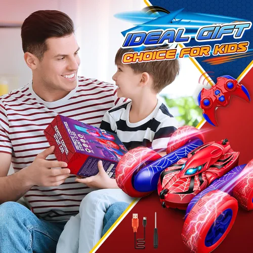 Miniatura 8 de Excitobo auto de control remoto, juguetes de autos RC 4WD de doble cara con rotación de 360° para niños de 3 a 12 años, 2.4GHz eléctrico recargable