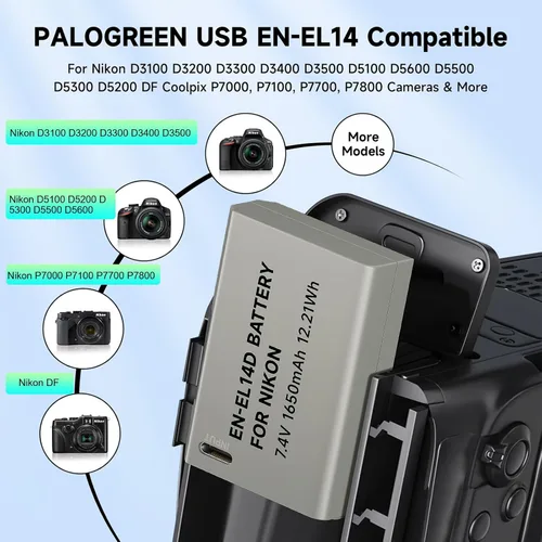 Miniatura 3 de EN-EL14, EN-EL14A USB C Batería de repuesto de carga directa para Nikon D3500, D3100, D3200, D3300, D3400, D5100, D5200, D5300, D5500, D5600, DF