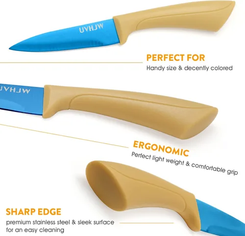 Miniatura 4 de Cuchillo de pelar azul profesional de alta nitidez, cuchillos de cocina con fundas, aporta color a la vida - Cuchillo de 8,9 cm de acero inoxidable