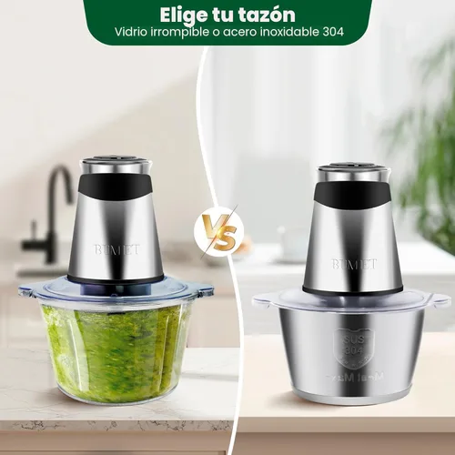 Miniatura 5 de BUMET Procesador eléctrico de alimentos, picador de verduras de 500W, 2 tazones de 2x8 tazas, 2 bicapas, 4 cuchillas, picadora de alimentos pequeña