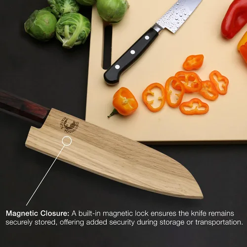 Miniatura 4 de Yoshihiro Protector magnético de hoja de madera de roble Saya para Santoku (7.087 in)7in