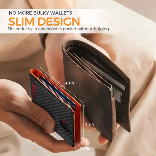 Miniatura 4 de RUNBOX - Carteras delgadas para hombre, cartera de piel con pinza para el dinero, cartera de bolsillo frontal con bloqueo RFID, tarjetero