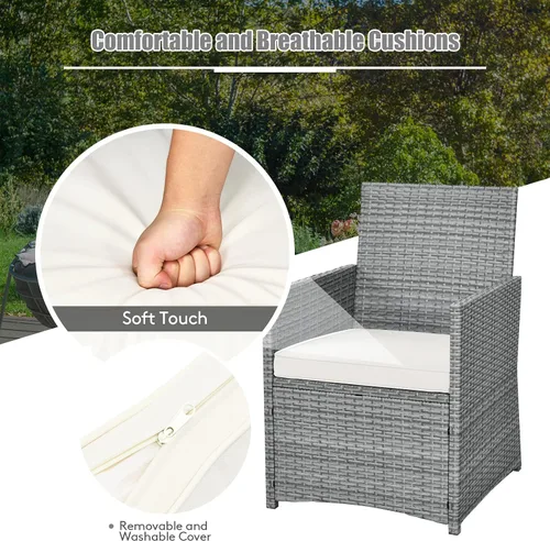Miniatura 7 de Tangkula Juego de comedor de mimbre de 3 piezas, 2 sillas de ratán con mesa de comedor rectangular de vidrio templado, juego de conversación al aire