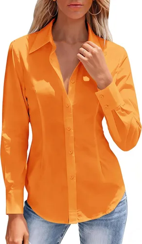 Miniatura 7 de Camisas con botones para mujer, camisa de vestir ajustada sin arrugas, blusa con cuello para trabajo, ropa de oficina, atuendo de otoño