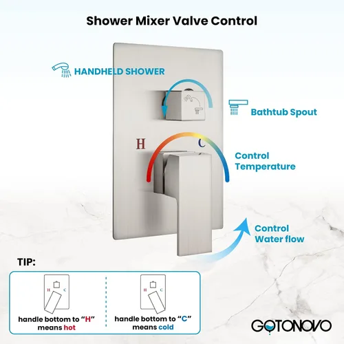 Miniatura 9 de gotonovo Grifo de bañera montado en la pared con rociador de mano, juego de grifo de ducha de bañera, mezclador de sistema de ducha de baño de una