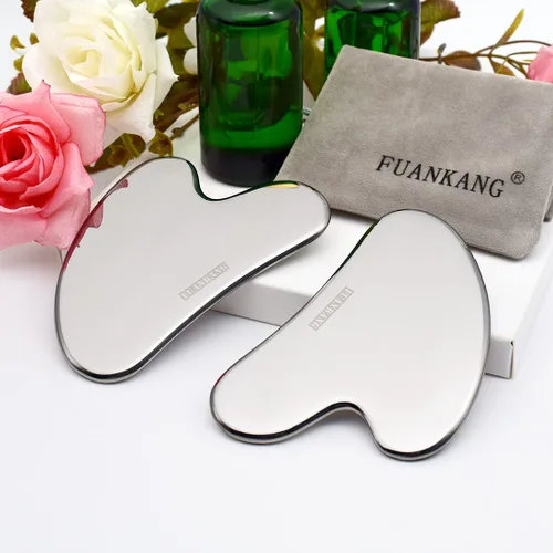 Miniatura 3 de Gua Sha - Herramientas faciales con bolsa de viaje, herramienta de masaje de raspado de acero inoxidable para cara