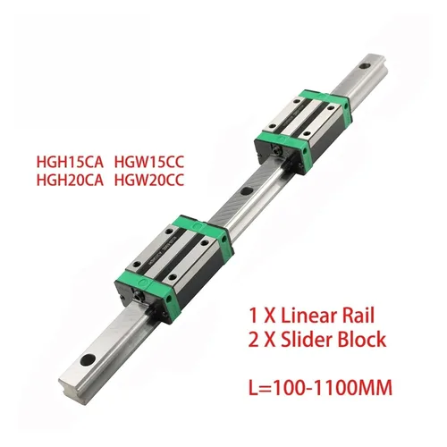 Miniatura 2 de HGR15/HGR20 Square Linear Guide Rail 100-950mm + 2 Slide Block Carriages for CNC Machines(HGH15CA,100mm)